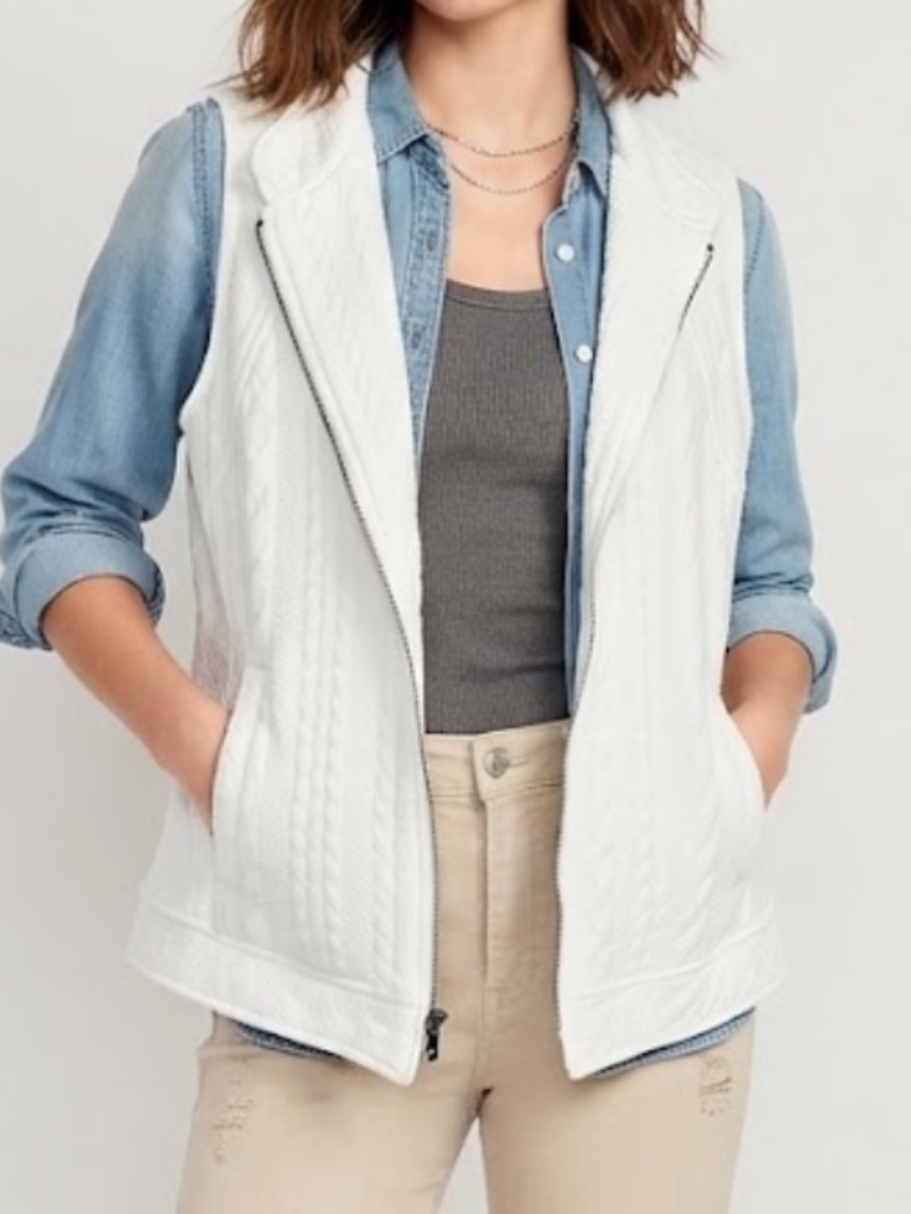 Westbound Women’s White Quilted Hooded Vest Size Petite Large
